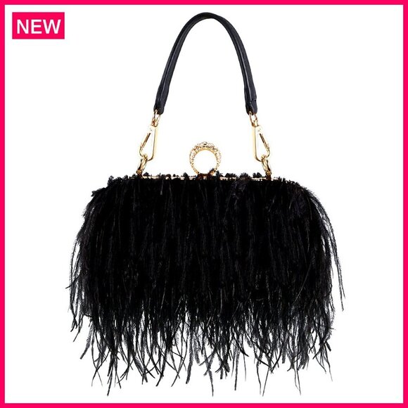 Handbags - Ostrich Feather Evening Clutch Purse for Weddings Parties 7x4 Inches